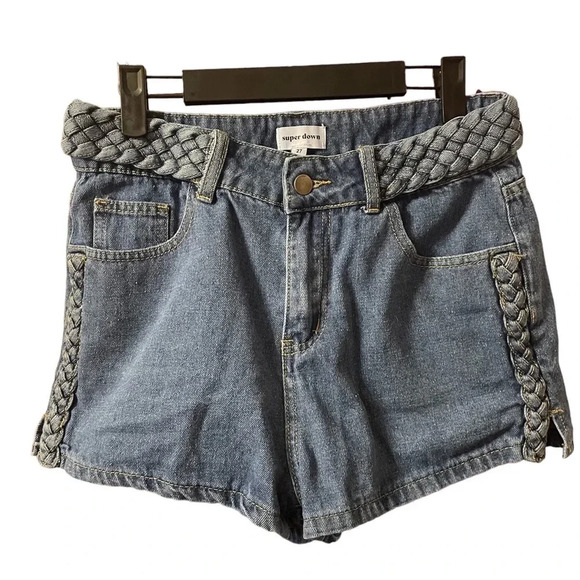 SUPERDOWN BRAIDED ANGELINE DENIM SHORTS - Picture 1 of 4